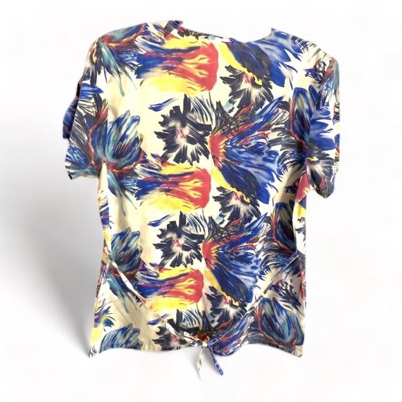 Denice Abstract Watercolor Scrub V-Neck Top- Small (Ties in Back) - Picture 3 of 3